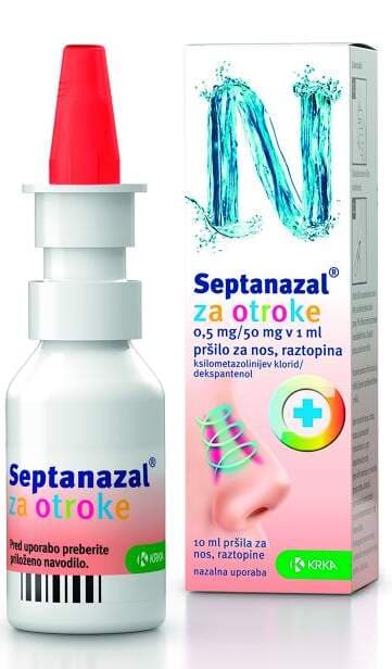 Septanazal pro děti 0,5 mg/ml + 50 mg/ml nosní podání sprej, roztok 10 ml