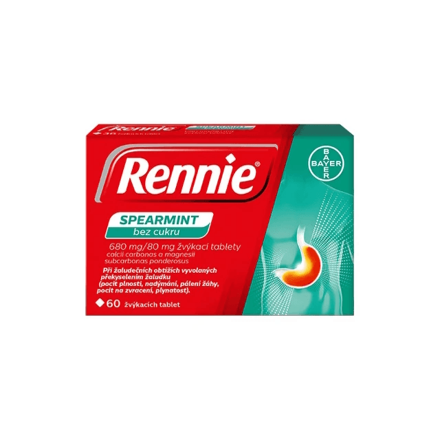 Rennie spearmint bez cukru 680mg/80mg 60 ks žvýkacích tablet