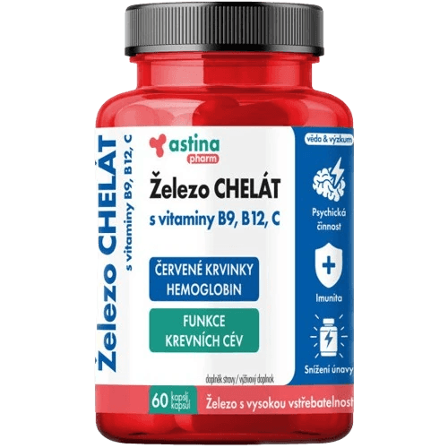 Astina Železo CHELÁT s vitaminy B9 B12 C 60 kapslí